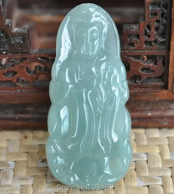 

Grade A Natural Green Yu FeiCui Carved Kwan-Yin Lucky Amulet Pendant + Rope Necklace + certificate Fine Jewelry