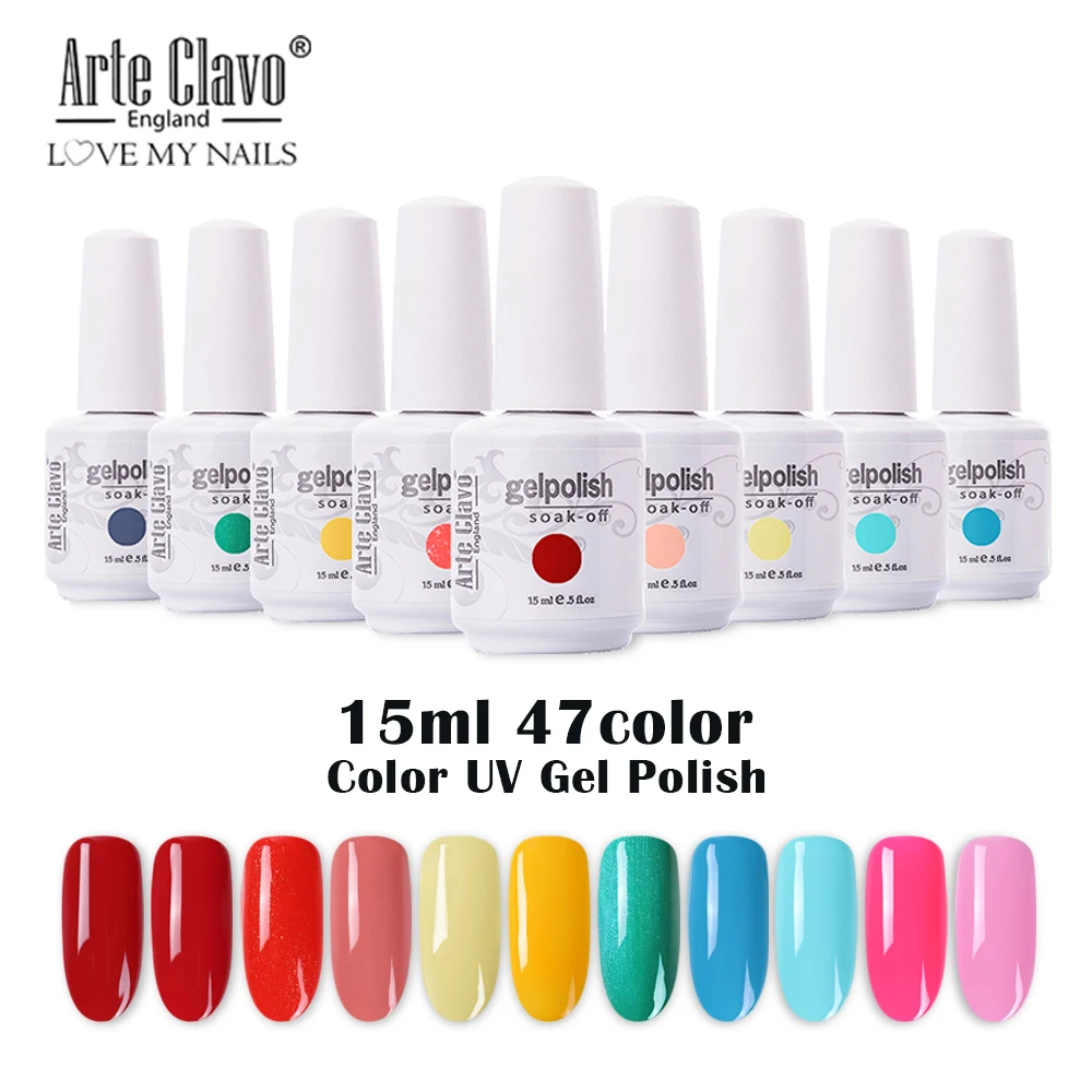 

Arte Clavo 15ml 47 Colors LED Gel Nail Manicure UV Gel Varnish Nails Gellak Semi Permanent Hybrid Nail Art Gel Polish Soak Off