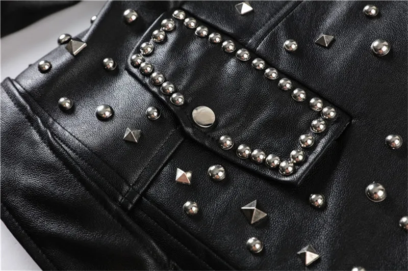 Noir Court L'industrie Locomotive Et Punk Lourde 18 Automne Rivet En Pu Veste Cuir Femme D'hiver wqOUCT