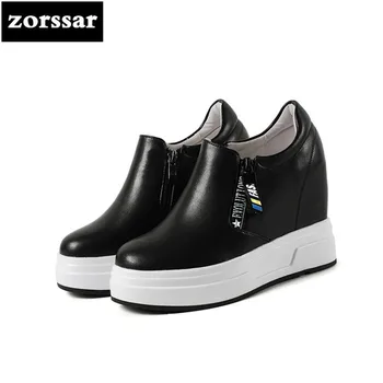 

{Zorssar} Fashion black Ankle Boots For Women Thick Heels 2019 spring Autumn Leather Platform Shoes High Heels Ladies Booties
