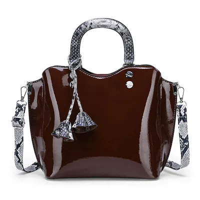 3 комплекта роскошные высококачественные женские сумки из лакированной кожи брендовые дизайнерские сумки-шопперы для женщин сумка на плечо кошелек из змеиной кожи Дамская - Цвет: 1pcs dark brown bag