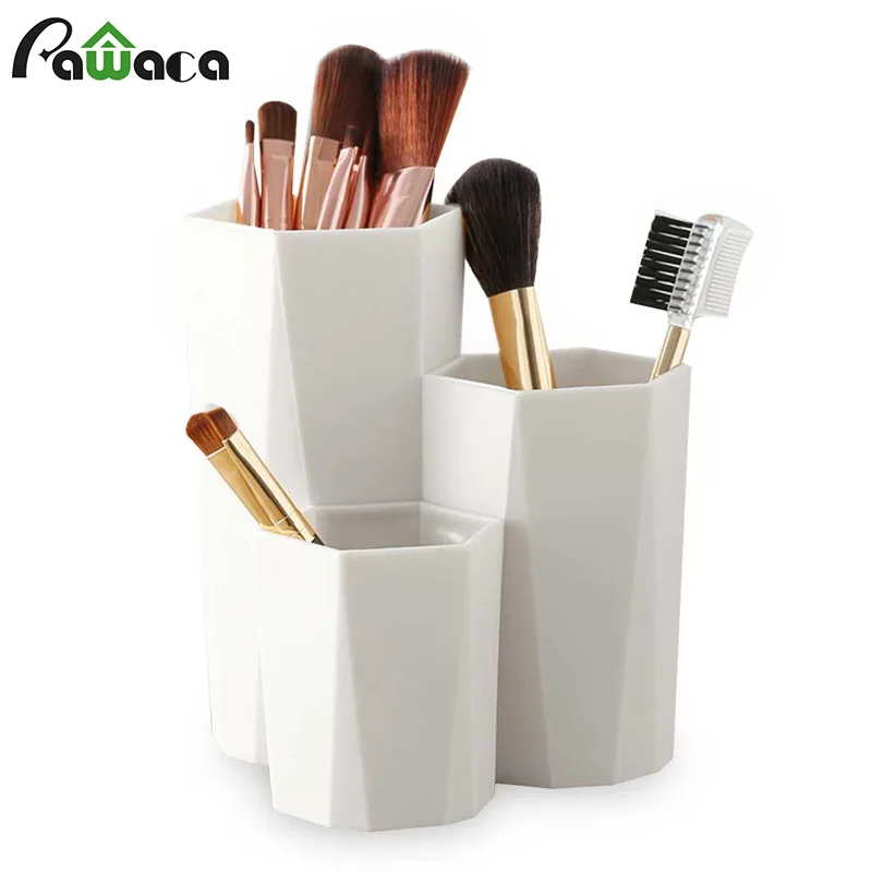 3 Lattices Cosmetic Make-up Brush Storage Box Table Organizer Makeup Nail Polish Cosmetic Holder Make Up Tools Pen Holder Rack