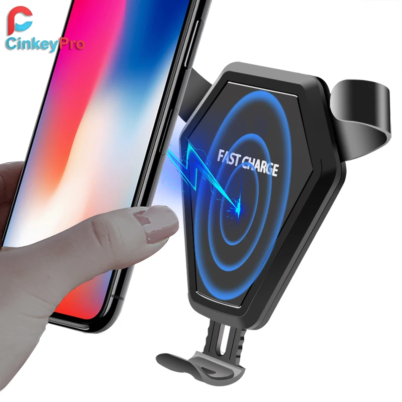

CinkeyPro Wireless Car Charger Gravity reaction Holder for iPhone 8 X 10 Samsung S6 S7 S8 Plus QI Air Vent Stand Fast Charging
