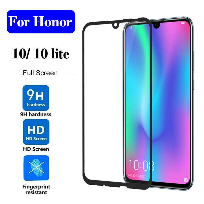 Full cover protective glass on for huawei honor 10 lite screen protector 10lite light lite10 huaweii honer tremp sheet armor cam | Мобильные