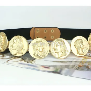 

Celebrity Belts for women Lady Roman Medallion Stretch Belt for Dress fashion design 6 Gold Coin 3 color nice quality bg-066