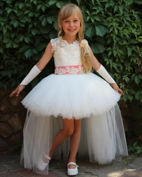 

Unique Design White Appliques Lace Tulle Flower Girls Dresses for Weddings Party Custom Made