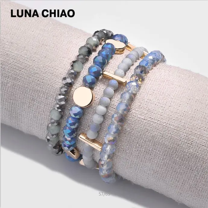 LUNA Чао 4 шт./компл. наборный браслет с украшением в виде кристаллов Стекло несколько бисером Браслеты для Для женщин - Окраска металла: Blue