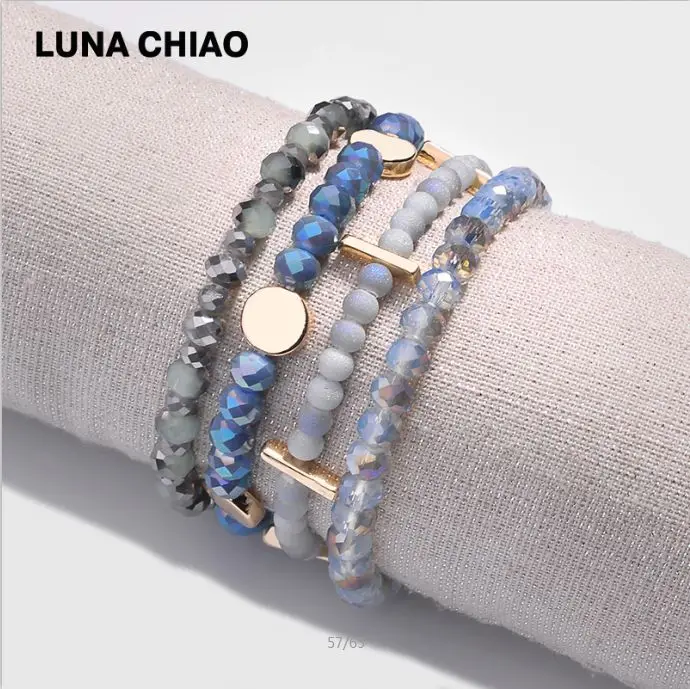 Blue LUNA Чао 4 шт./компл. наборный браслет с украшением в виде кристаллов Стекло несколько бисером Браслеты для Для женщин - Окраска металла: Blue