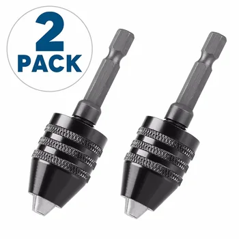 

1/4'' Keyless Drill Chuck Adapter Conversion Hex Shank Drill Kit Bits Quick Change Impact Driver for Drill Press 2 Pack