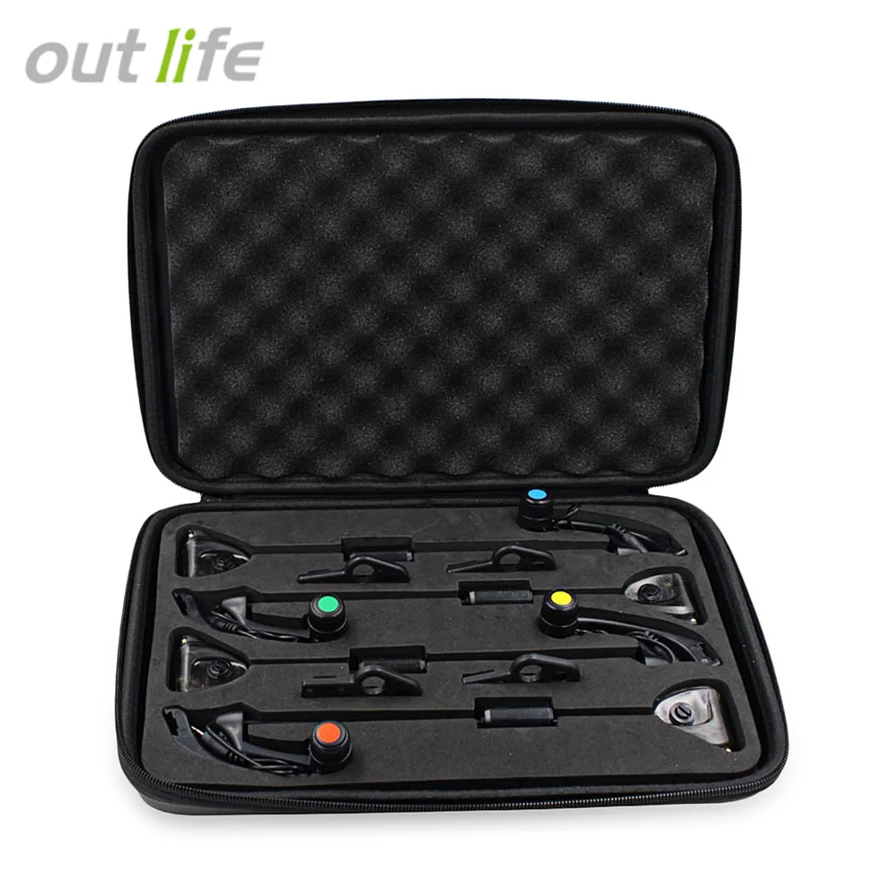 Goedkoop Outlife JY SW 15 4 stks doos LED Karpervissen Bite Indicator Alarm Hanger Vissen Swinger Set Fishing Bite alarm met 2.5mm Plug