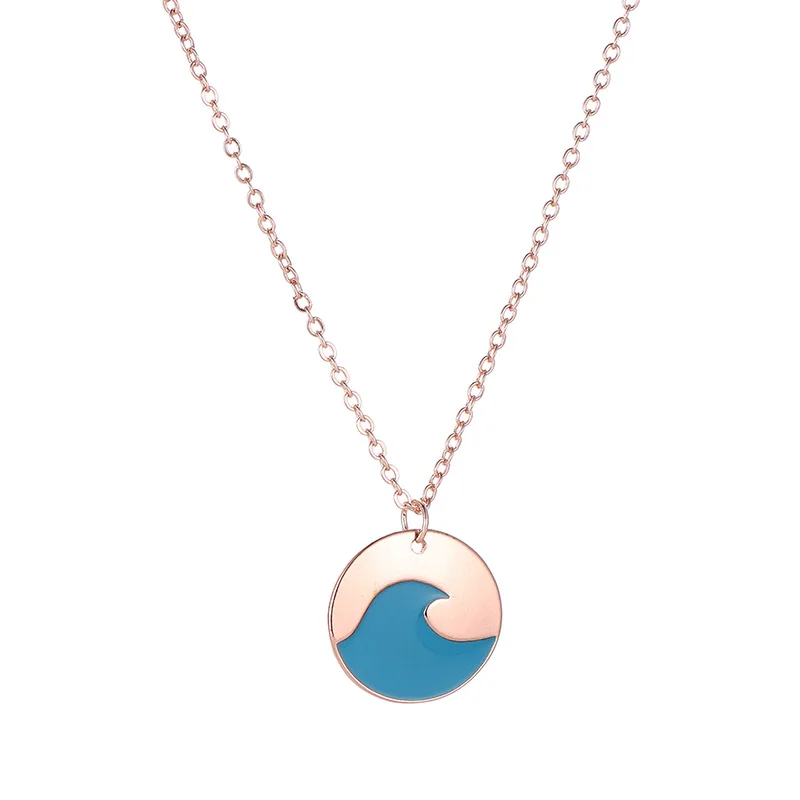 

2019 New Spring Blue Wave Necklace Pendant Gold Color Wafer Choker Clavicle Chain Sea Necklace Simple Women Jewelry Dropshipping