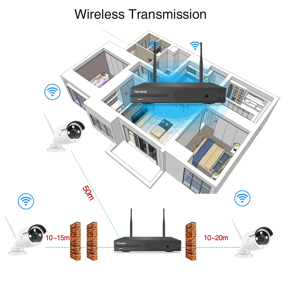 Techege 8CH 1080P Wireless Camera System Two Way Audio 2MP Waterproof Outdoor WIFI Video Surveillance Kit 4/8 Metal Camera Kit