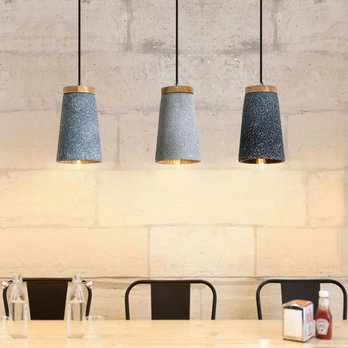 

E27 Holder Concrete Pendant Light Kitchen Bar Bedroom Ceiling Lamp Home Decoration Indoor Lighting 2 Colors