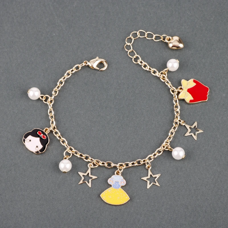 

dongsheng Snow White Bracelets Cute Princess Dress Gold Star Heart Pearls Pendant Charm Chain Bracelet Bangle for Women Girl-25