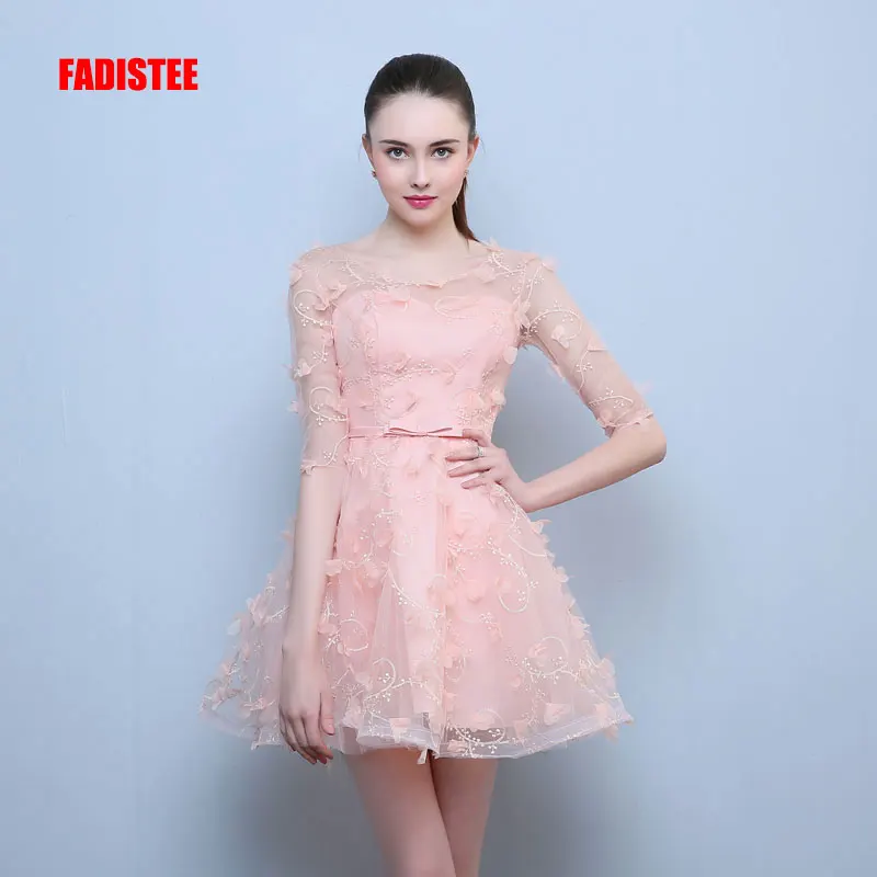 

FADISTEE New arrival elegant short dress prom party dresses O-neck formal dress lace half sleeves simple evening dress