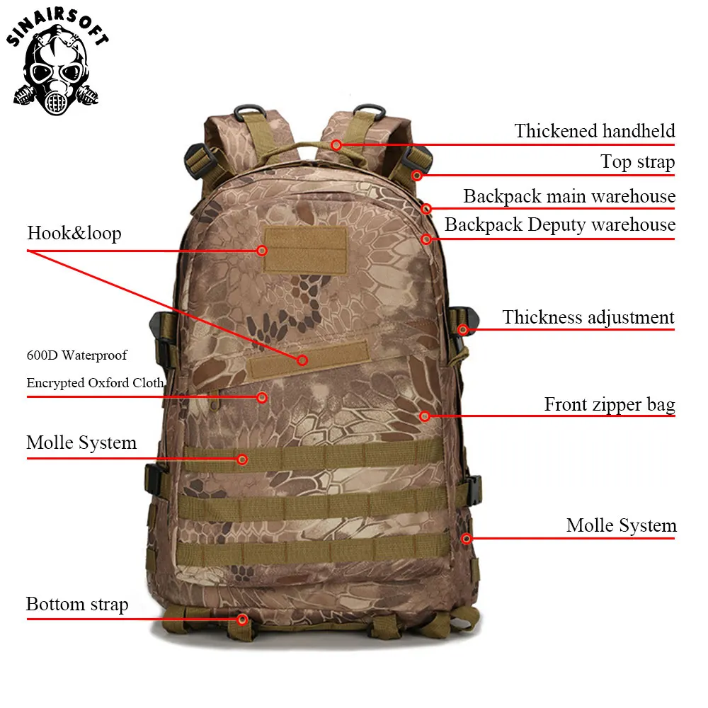 SINAIRSOFT 3D Molle тактический рюкзак для альпинизма Военная походная сумка для путешествий 40L LY0006