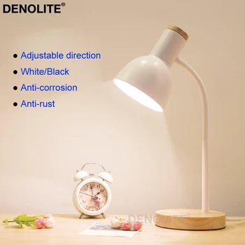 

DENOLITE New Arrival Nordic Iron+Wood Table Light Eye Protection Study Desk Lamp For Dormitory Office Studio White/Black