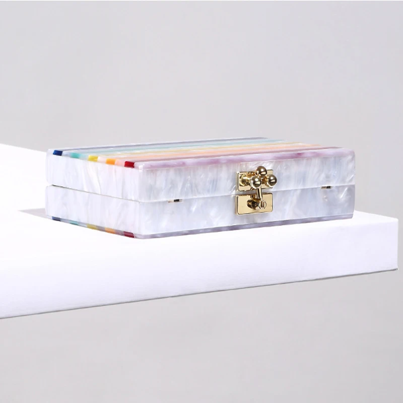 Multicolor Stripe Patchwork Lady Clutch Bag Luxury Designer Acrylic Bag Purse New Exquisite Women Handbag Chain Shoulder Bag