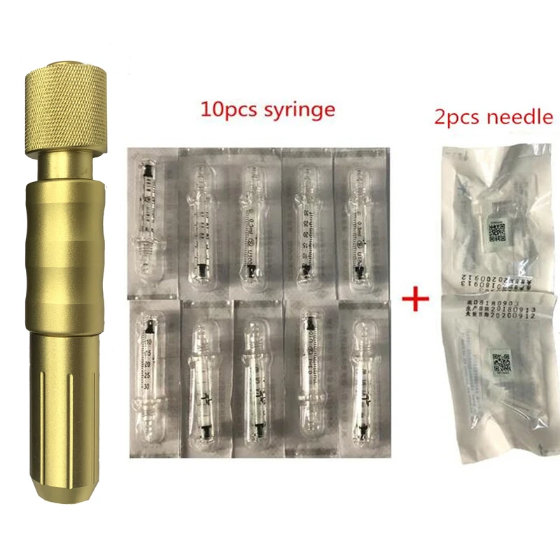 Золото 0,3 мл гиалуроновой шприц-ручка массажный Распылитель ручка комплект высокого давления кислоты микро пистолеты против морщин воды шприц иглы