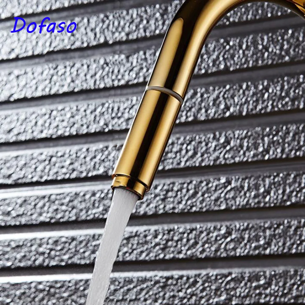 

Dofaso quality Sanitary Luxury Gold Kitchen Faucet Single Handle Pull Out Tap Sprayer Swivel tap pulll down