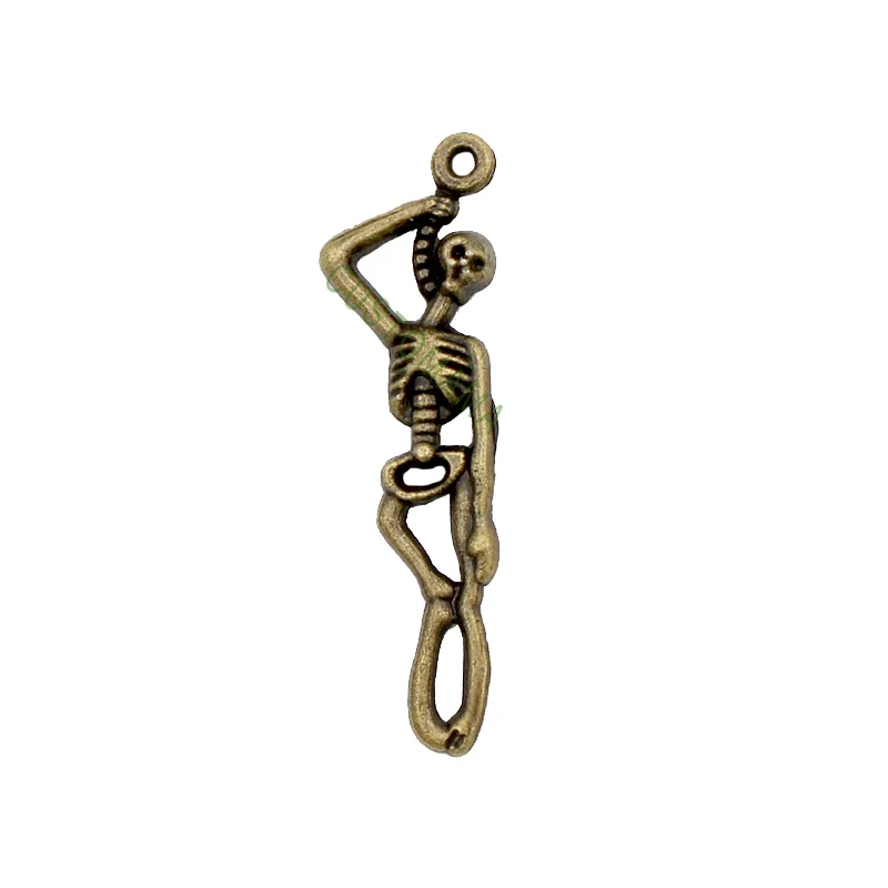 50pcs Skeleton Charms, Antique Bronze Skeleton Hanging on Rope Charm