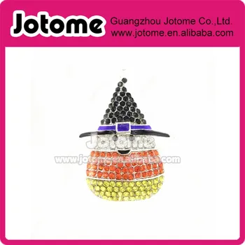 

100pcs/lot 48mm/1.7inch Halloween Rhinesstone Candy Corn with Hat Rhinestone Pendant/charm for Chunky Necklace