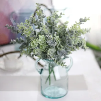 

10PCS Artificial Fake Green Floral Plastic Money Leaves Hair Planting Eucalyptus Plant Flowers for Wedding Cafe Store Home Decor
