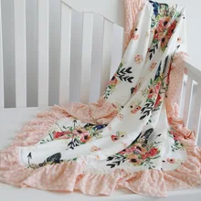 Цветочный Минки Одеяло для новорожденного ребенка гофрированное одеяло Новорожденные малыши мягкие и удобные постельные принадлежности одеяло(Персиковое перо