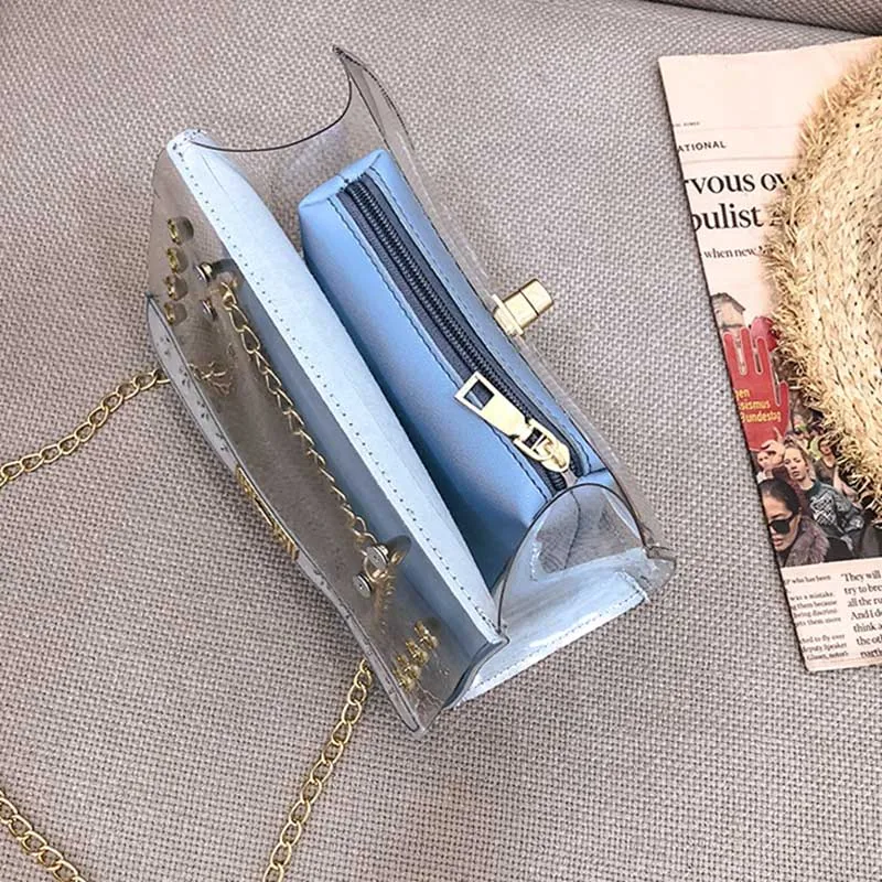 Fashion Sweet Women Lady Bag Clear Handbag Crossbody Composite Bag Transparent PVC Chain Pouch Tote New BS88