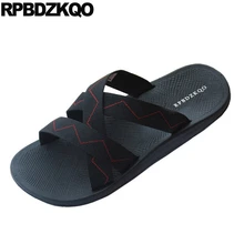 ВЗЛЕТНО посадочной полосы слипоны ЧЕРНЫЙ Итальянский повседневное модные мужские сандалии лето г. Открытый плоские пляжные приятные тапочки направляющие