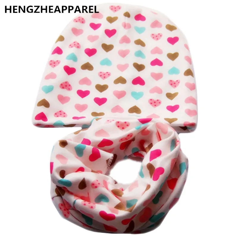 

2019 new cotton star heart love ice cream print baby beanies +scarf sets boys girls caps & collars suits children kids hats