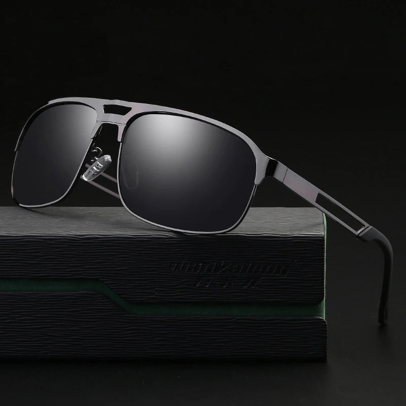 

New Men's Thin Stainless Steel Polarizing Sunglasses Square Full Frame