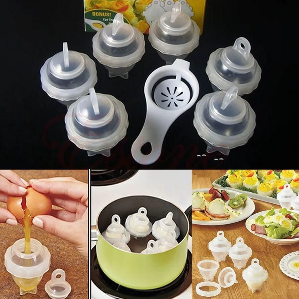7Pcs Safe Plastic Boil Egg Cooker With White Egg Separator Kitchen