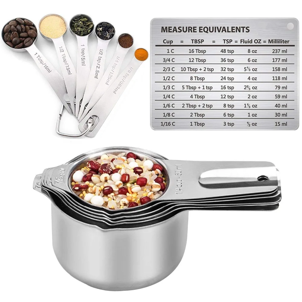 

15pcs Measuring Cups and Spoons Set Stainless Steel Measuring Cups and Spoons With Magnetic Measurement Conversion Chart KC1022