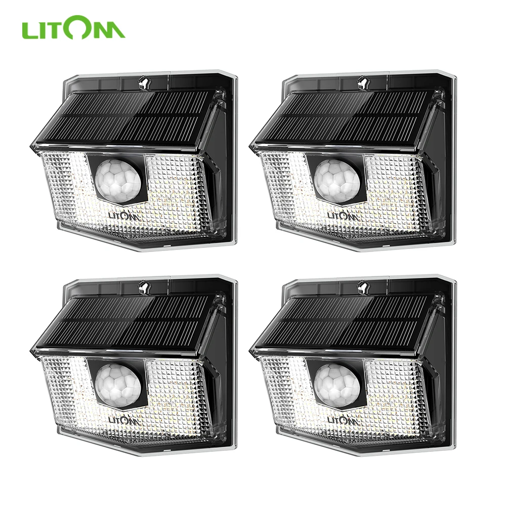 

4 Pack LITOM 30 LED Solar Light Outdoor PIR Motion Sensor Lights 19.5% High-efficient Solar Panel 270 Wide Illumination Angle