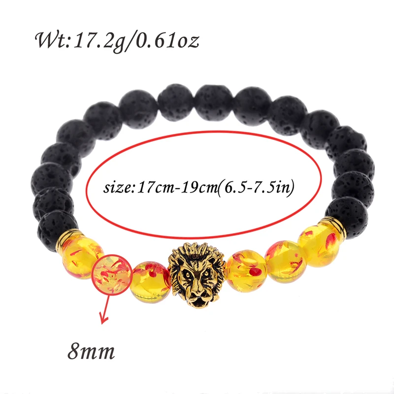 Amader Дизайн Шарм Для мужчин Этническая Лев Форма черный и желтый браслет из бисера 8 мм вулканического камня стрейч браслет Для женщин pulsera ab244