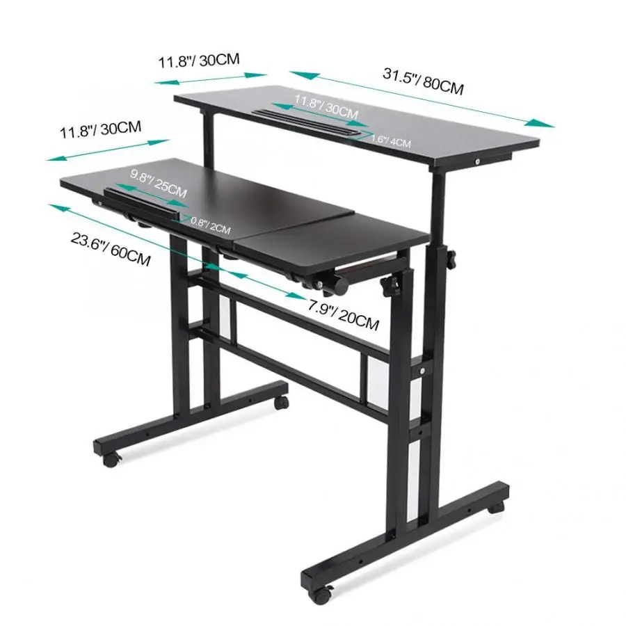  Laptop Desk Table Multi-purpose Height Adjustable Black MDF + Metal 80*60*67-115CM