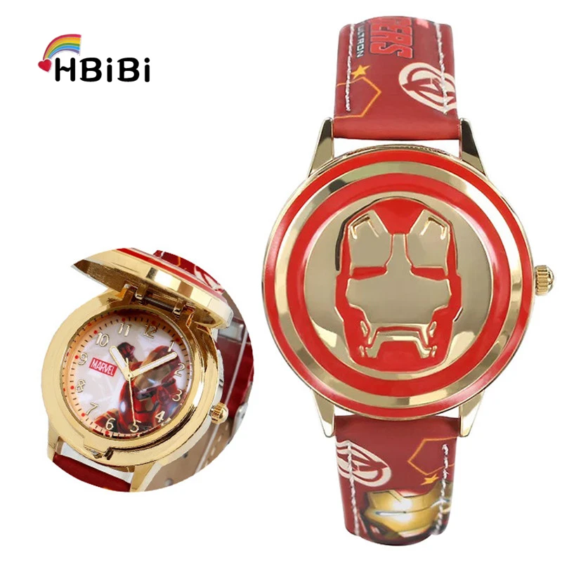 

High Quality Kids Flip Watches Super Hero Spiderman Waterproof Anime Leather Strap Children Watch Reloj Hombre for Boy Girl Gift