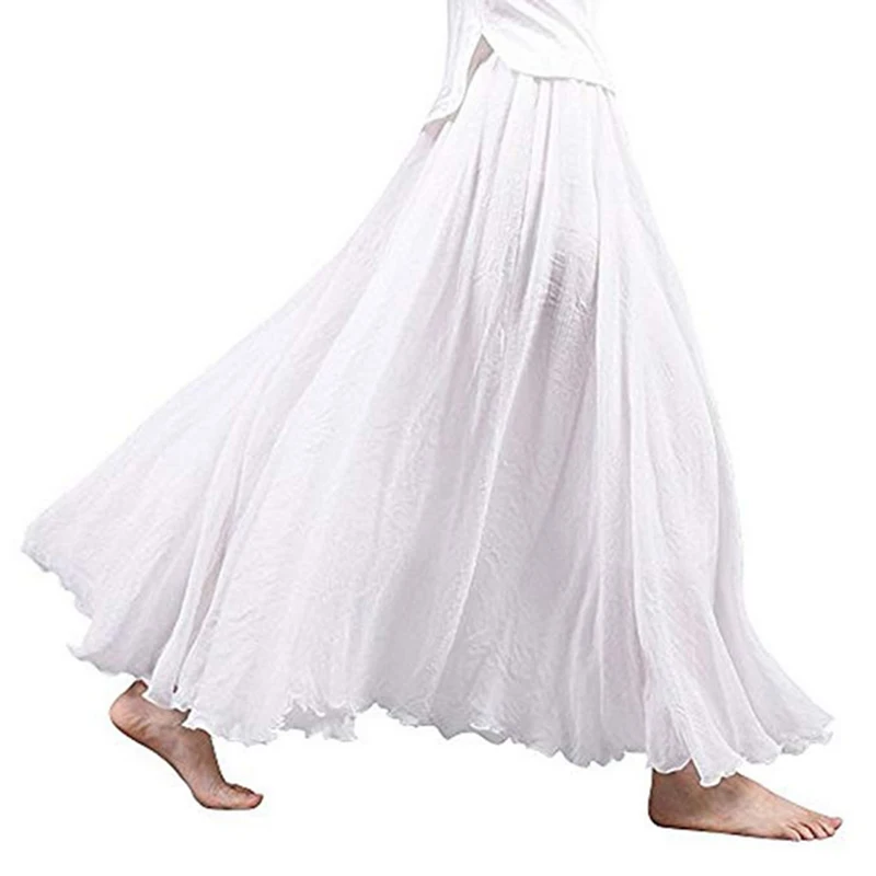 

Summer Beach Holiday Party Skirt Casual Vintage Retro Pleated Solid color Simple Flounces Long Ladies Clothing