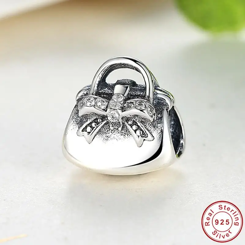 Authentic Sterling Silver 925 Sparkling Clear Cz Handbag Charms Fit Aeproduct
