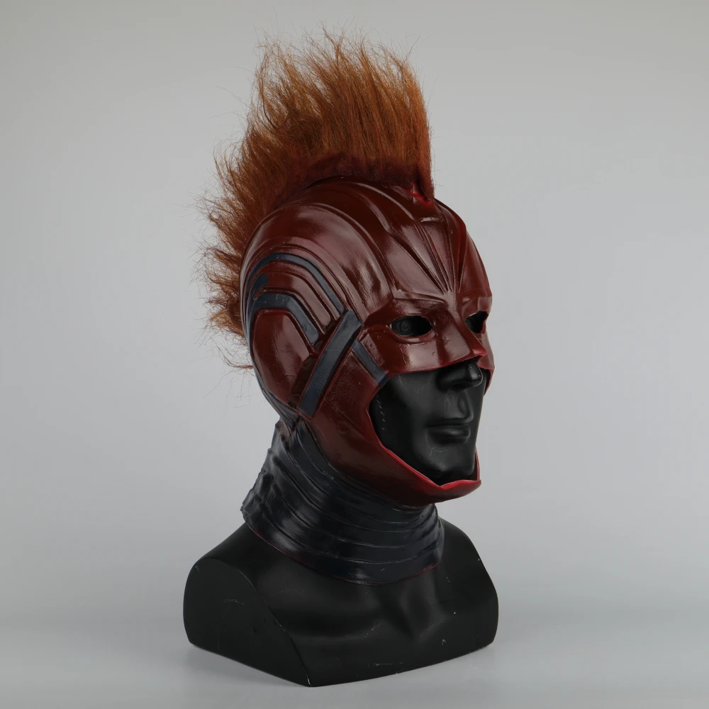 Captain Marvel Helmet Cosplay Prop Mask for Halloween Red with Yellow hair Latex Mask Halloween Cosplay Costume Prop (4)