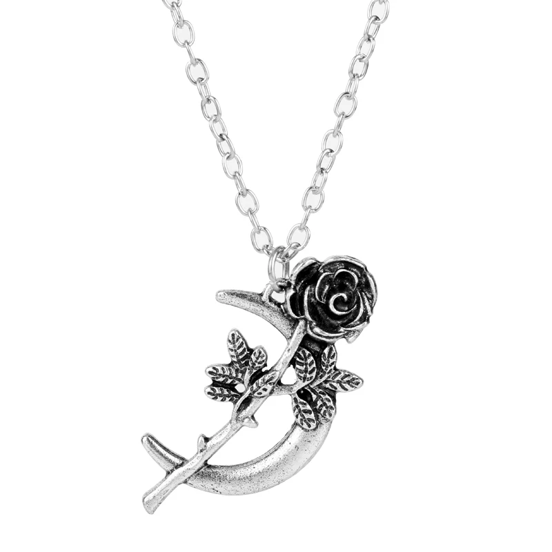 

MQCHUN Jewelry Rose Flower Moon Pendant Necklace For Women Girl Boho Vintage Necklaces Charm Accessories Fashion Party Gift
