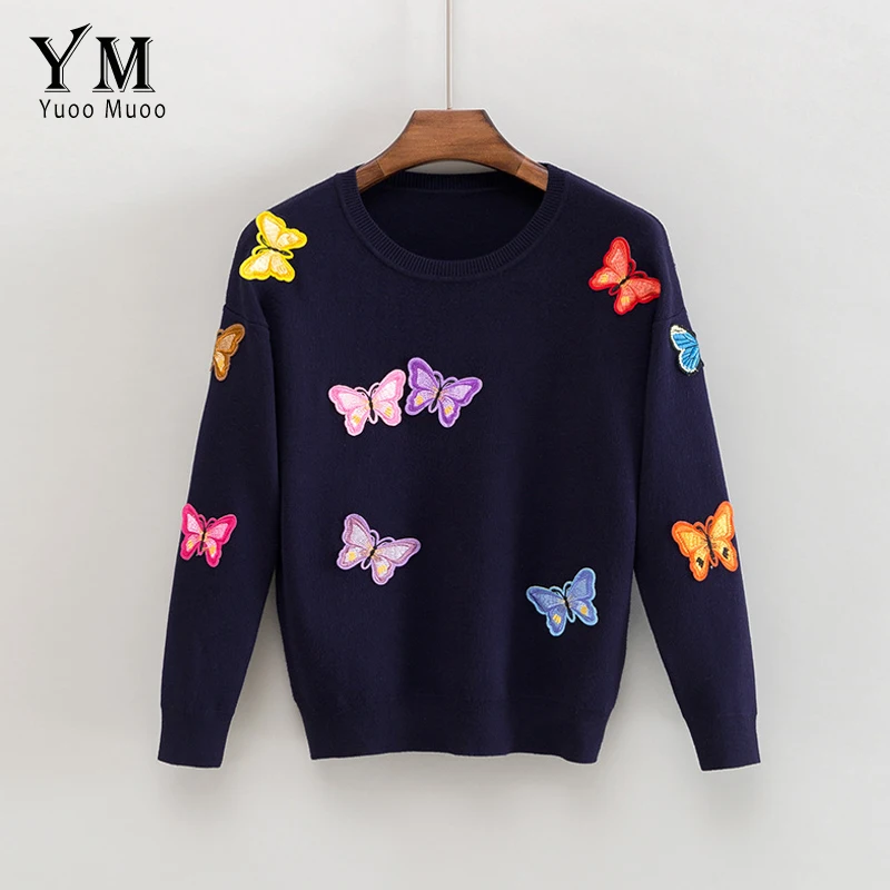 

YuooMuoo New High Quality Sweater Women Luxury Butterfly Pullover European Style Autumn Winter Knitted Sweater Warm Casual Tops