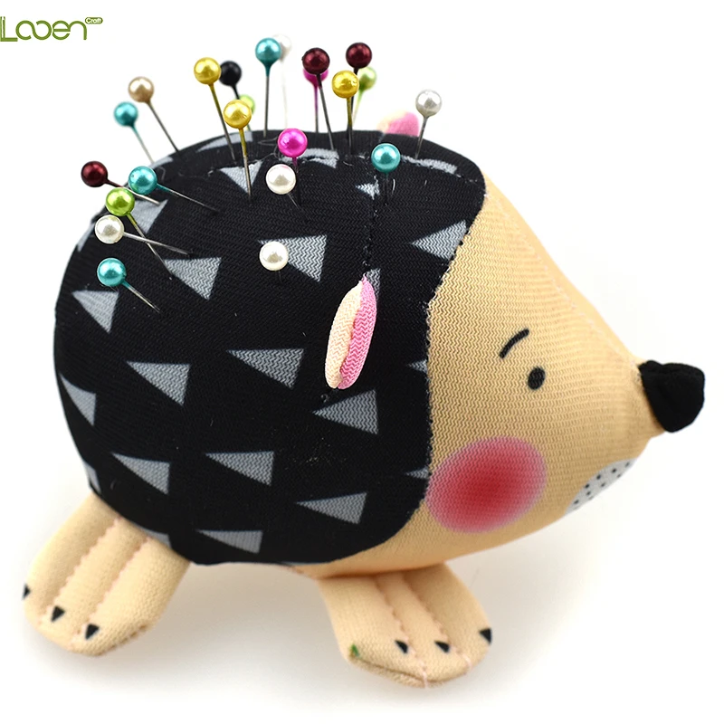 Looen Cute Pin Cushion Hedgehog Shape Soft Fabric Pin Cushion with 100