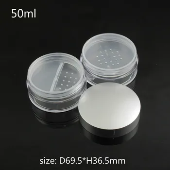

50 pcs 50ml Professional Cosmetic loose Powder jar empty powder pot 25g with silver cap jar container