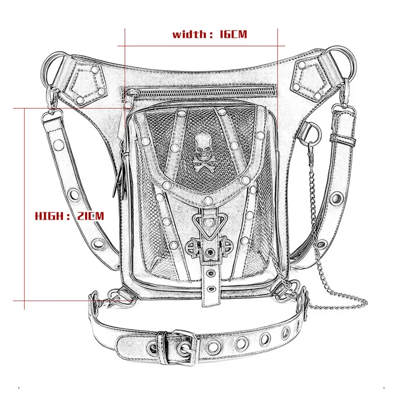 Новинка, Европейская и американская сумка на плечо в стиле стимпанк из искусственной кожи, Заклепки череп, поясная сумка, поясная сумка в стиле панк, винтажная сумка на грудь