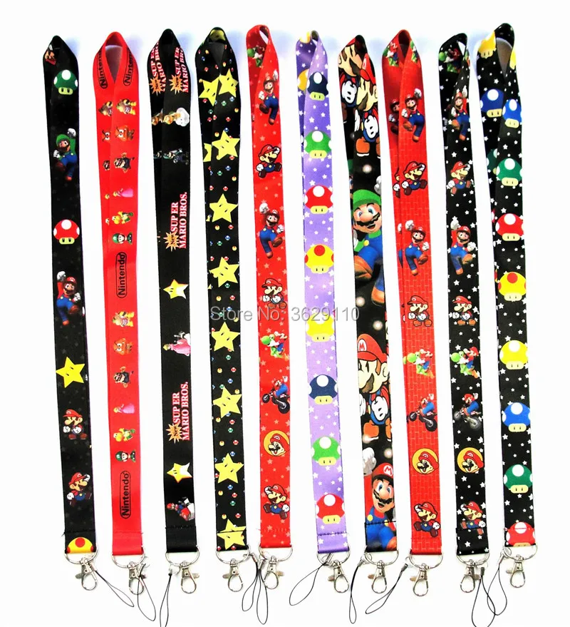 

Fast shipping 50 Pcs /Wholesale lot Mix Super Ma rio Necklace Strap Lanyards Cell Phone PDA Key ID Strap Charms