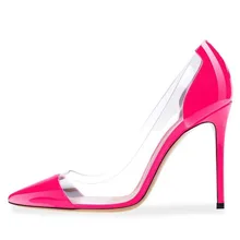 

2018 Slippers Women's Stiletto High Heels Patent Leather With Transparent Bling Pointed Toe Pumps Plus Size Ladies Casual Shoes