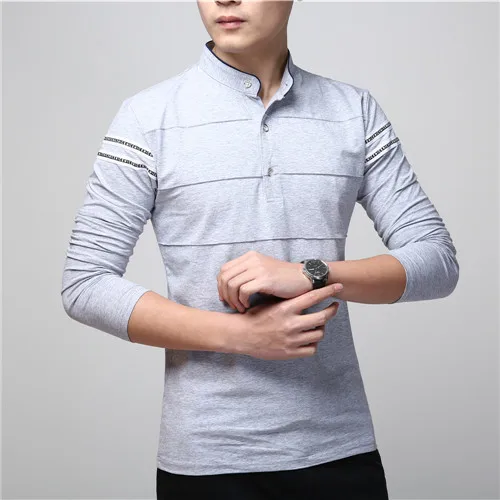 TFETTERS модная дизайнерская футболка мужская с длинным рукавом размера плюс полосатая футболка Весенняя новая облегающая Хлопковая мужская одежда - Цвет: Gray