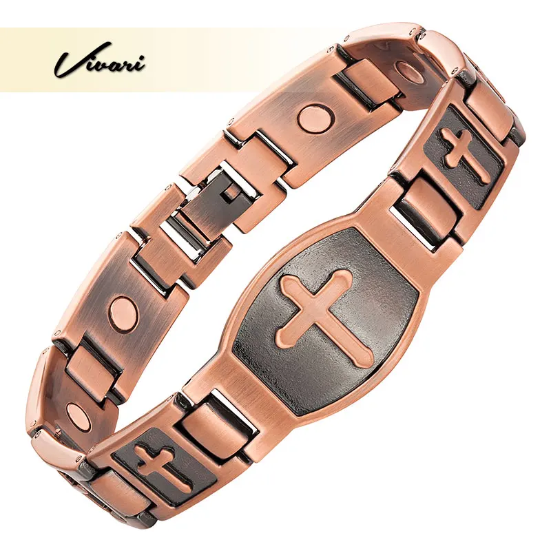 

Vivari Jesus Christ Magnetic Bracelet For Men 100% Pure Copper Special Faith Christian Cross Pattern Popular Bangle Jewelry Male